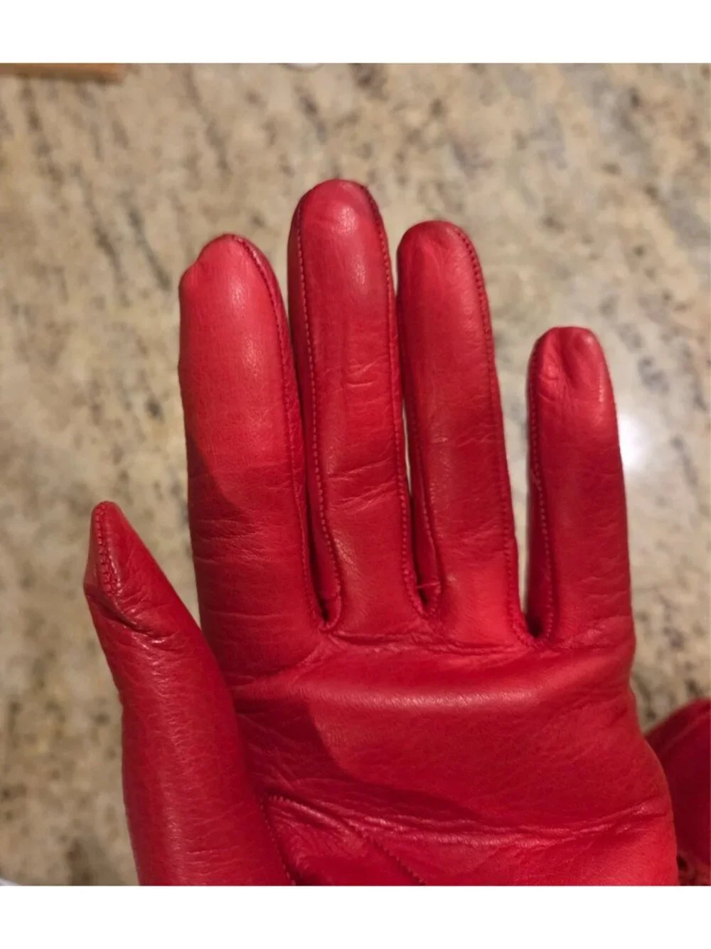 Vintage Womens Size M Red Soft Leather Formal Gloves Eyelet Wrist Italy